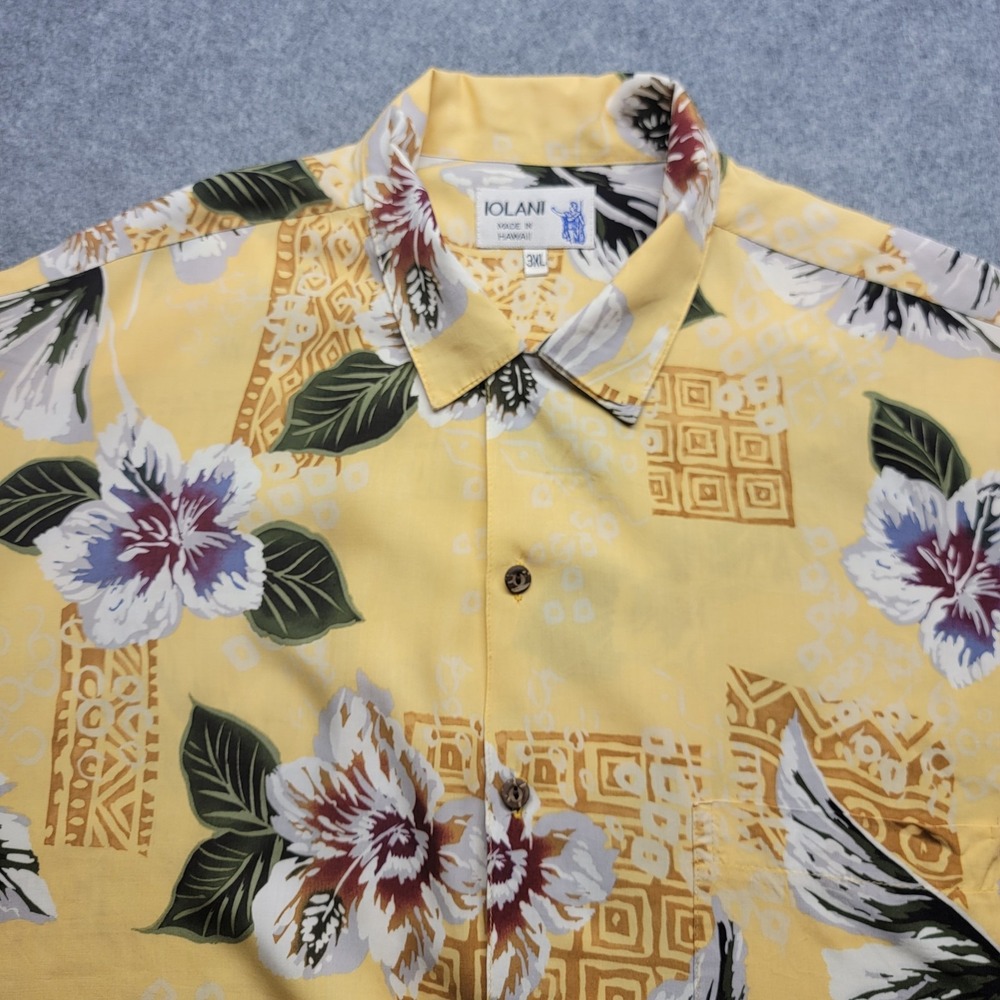 Iolani Hawaiian Vintage Adult 3XL Yellow Rayon  Floral Button Up